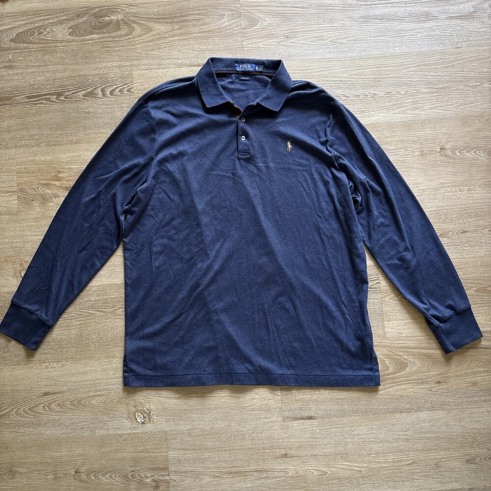 POLO Ralph Lauren Mens Navy Long Sleeve Classic Fit Polo Size XL (13108)